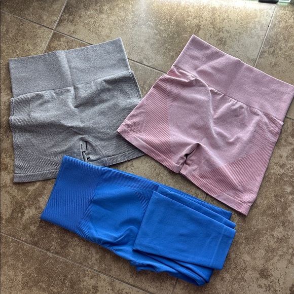 Gray, Pink, and Blue High-Waisted Shorts/Leggings set - Picture 1 of 1